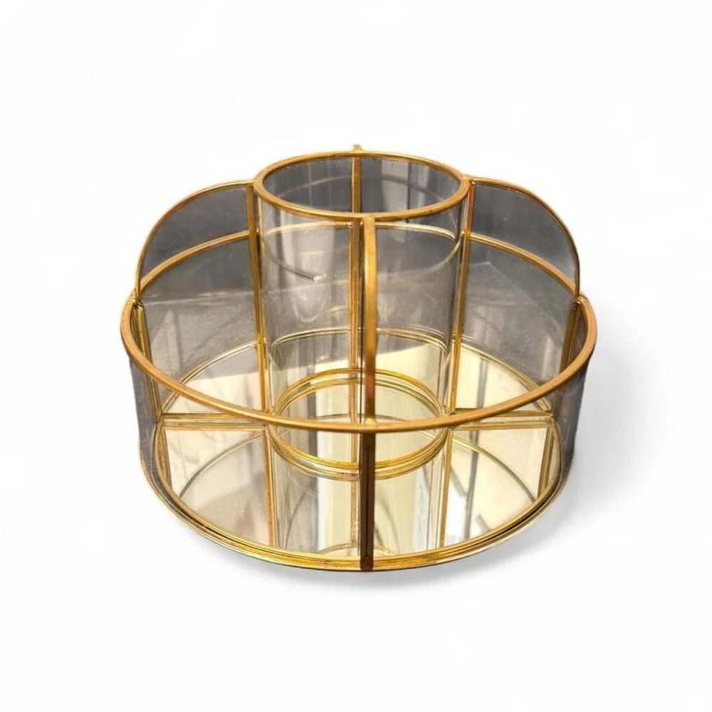 gold metal mirror glass spinning makeup storage organizer!